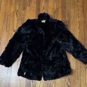 Vintage 1980s Black Rabbit Fur Jacket-Somerset Furs LA-REAL FUR-SZ M